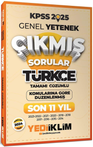 Yediiklim Yayınları 2025 KPSS Genel Yetenek Türkçe Konularına Göre Tamamı Çözümlü Son 11 Yıl Çıkmış Sorular