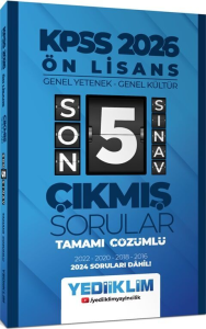 Yediiklim Yayınları 2026 KPSS Ön Lisans Genel Yetenek Genel Kültür Tamamı Çözümlü Son 5 Sınav Çıkmış Sorular