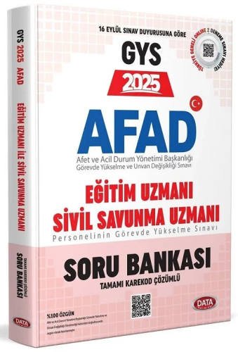 Data Yayınları 2025 AFAD Eğitim Uzmanı ile Sivil Savunma Uzmanı GYS Soru Bankası - Karekod Çözümlü