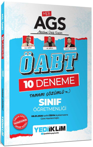 Yediiklim Yayınları 2026 MEB AGS ÖABT Sınıf Öğretmenliği Tamamı Çözümlü 10 Deneme Sınavı