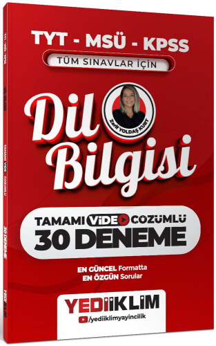 Yediiklim Yayınları 2027 TYT MSÜ KPSS Tüm Sınavlar için Dil Bilgisi Tamamı Video Çözümlü 30 Deneme