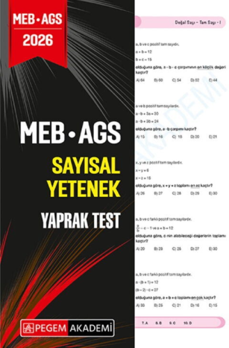 Pegem Yayınları 2026 MEB AGS Sayısal Yetenek Yaprak Test