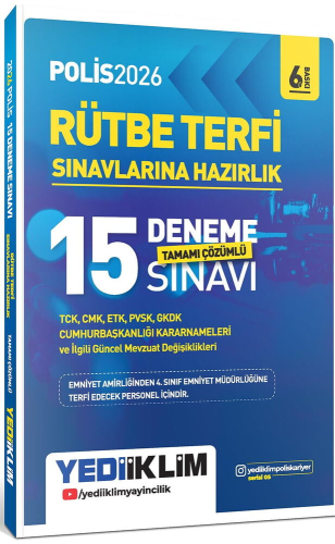 Yediiklim Yayınları 2026 Polis Rütbe Terfi Sınavlarına Hazırlık Tamamı Çözümlü 15 Deneme Sınavı