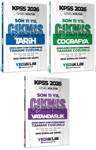 Yediiklim Yayınları 2026 KPSS Tarih Coğrafya Vatandaşlık Çıkmış Sorular Son 11 Yıl Konularına Göre 3'lü Set