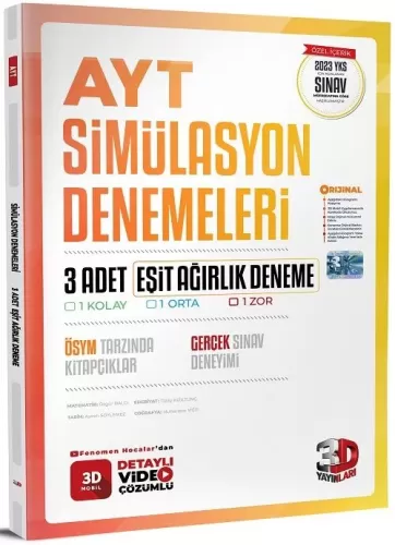 3D Yayınları AYT Eşit Ağırlık 3 lü Simülasyon Genel Deneme Komisyon