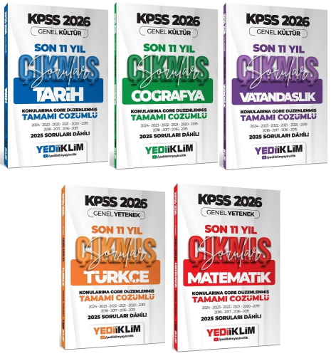 Yediiklim Yayınları 2026 KPSS Genel Yetenek Genel Kültür Çıkmış Sorular Son 11 Yıl Konularına Göre 5'li Set