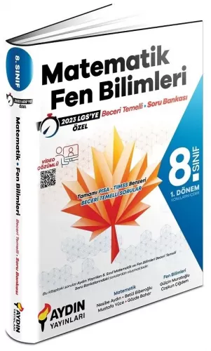 Aydın Yayınları 2023 8. Sınıf LGS Matematik Fen Bilimleri 1. Dönem Beceri Temelli Soru Bankası