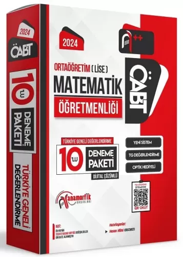 Anamorfik Yayınları 2024 ÖABT Ortaöğretim Lise Matematik Öğretmenliği Türkiye Geneli 10 Deneme Dijital Çözümlü