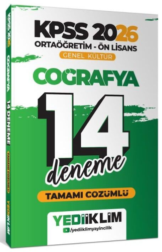 Yediiklim Yayınları 2026 KPSS Ortaöğretim Ön Lisans Genel Kültür Coğrafya Tamamı Çözümlü 14 Deneme