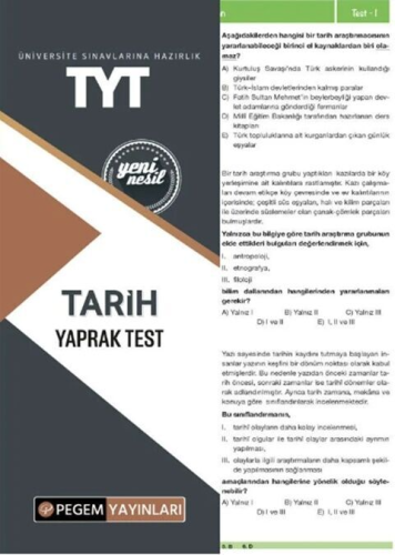 Pegem Yayınları TYT Tarih Yaprak Test