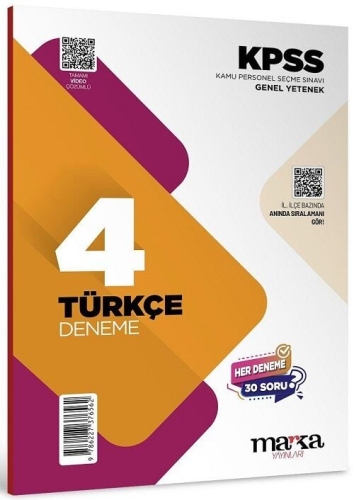 Deneme - Marka Yayınları 2026 KPSS Türkçe 4 Deneme Çözümlü - Komisyon 