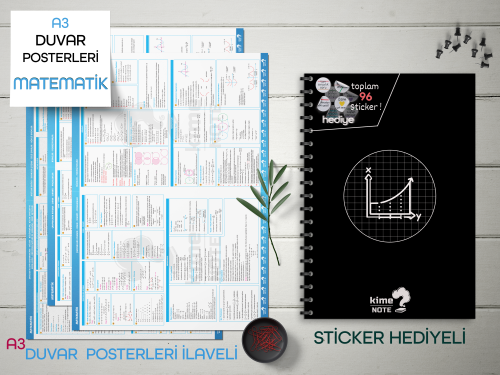 Kime Note  TYT Kareli Matematik Okul Defteri Konu Anlatımlı 3 Büyük Poster ve 96 Sticker Hediye 9-10-11-12.Sınıfa Uygun
