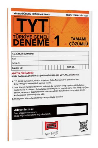 Yargı Yayınları 2023 TYT Tamamı Çözümlü Türkiye Geneli Deneme Sınavı 1